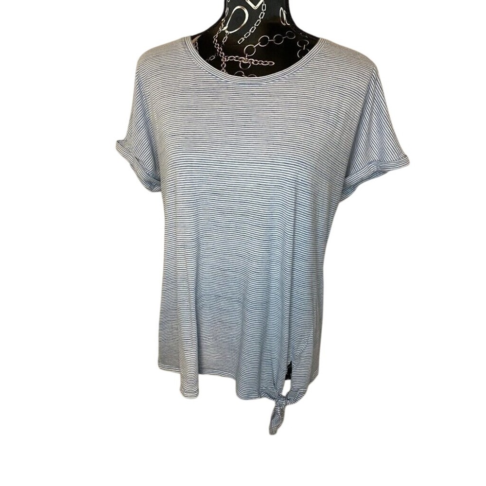 Striped T Shirt‎ Womens Blue White Short Sleeve Tie Knot Casual Top